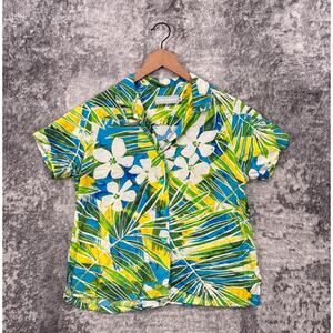 Jams World Top Medium Womens Tropical Print Short Sleeve Button Shirt